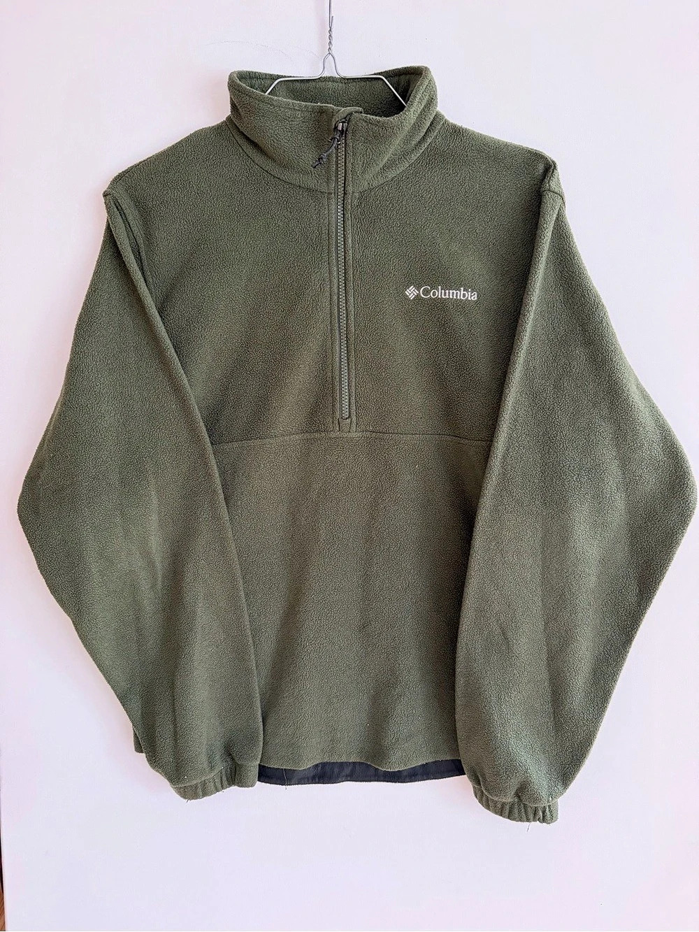 Columbia Mens M Olive Green Fleece Pullover 1/4 Zip Outdoor Jacket WM664 063